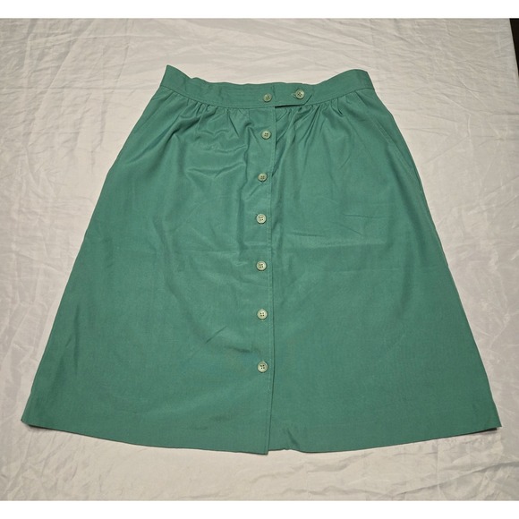 Vtg Lazarus True Green Button A-Line Skirt 18 Petite (30" Waist) Pockets Classic - Picture 1 of 8